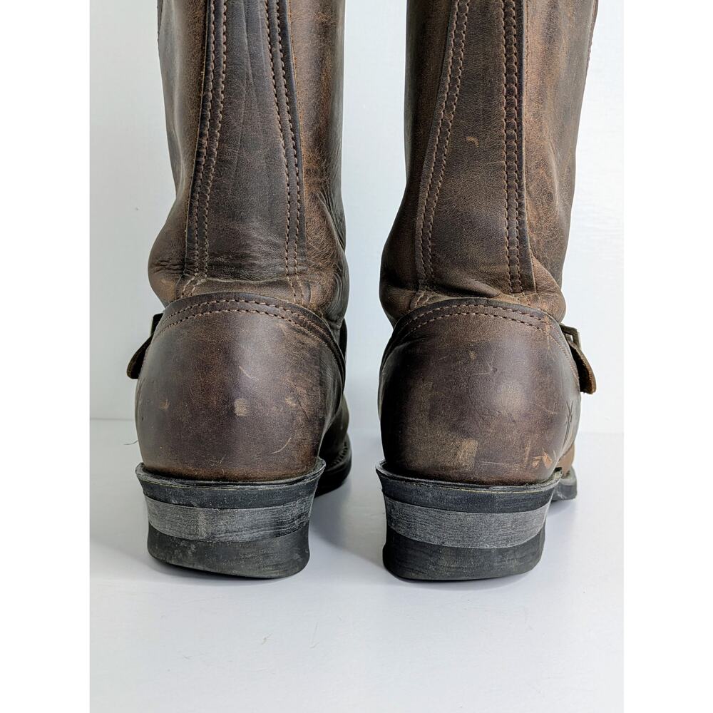 Frye Engineer 12R Boots 8 Brown Leather Tall Moto Buckle Vintage Patina USA - Picture 7 of 16
